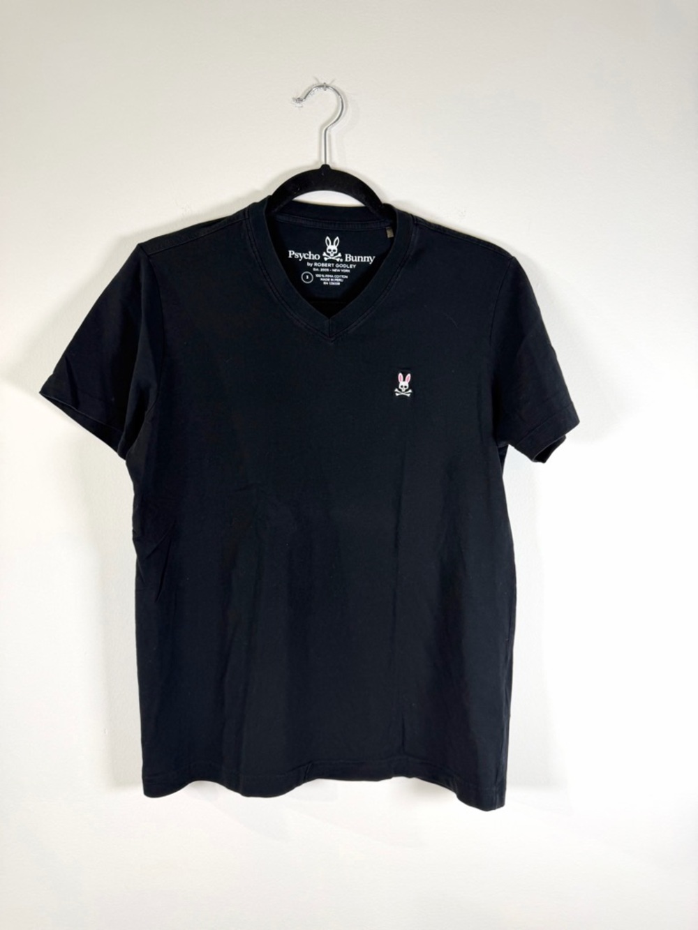 Psycho Bunny Black V-Neck Short Sleeve Tee with Logo